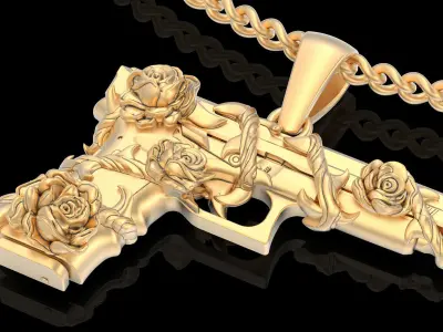 Gun Glock Flower pendant gold printable jewelry 3D print model