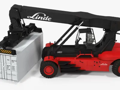 Linde Reach Staker with 20ft ISO Container Rigged 3D model