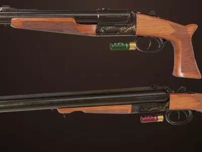 Small Medium Shotgun Black Single Mat All PBR Unity UE Textures Low-poly 3D model