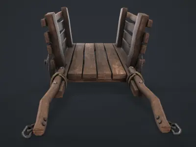 Wooden Cart Wheeled Low-poly 3D model Low-poly 3D model