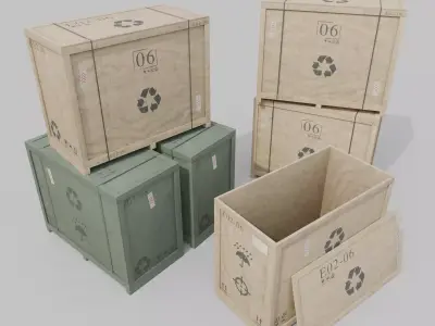 Long and Tall Wooden Crate - Customizable Shipping Box Low-poly 3D model