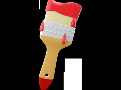 Wall paint brush cartoon icon 3D model
