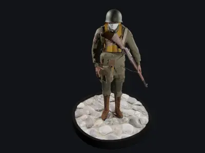 World War 2 - US Paratrooper - Rigged Low-poly 3D model