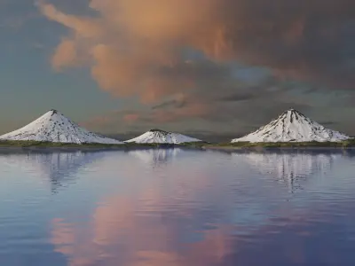 Snowy volcano islands PBR 3D model