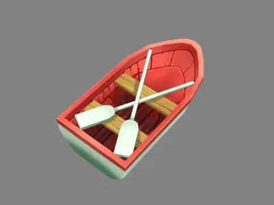 Cartoon small wooden boat Low-poly 3D model