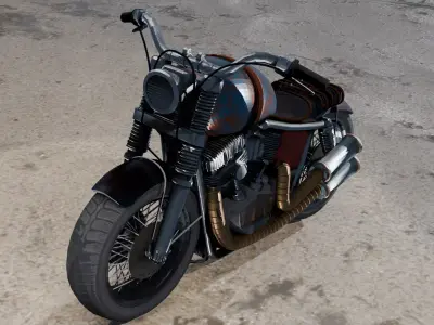Stylized Wasteland Survivor Motorcycle Low-poly 3D model