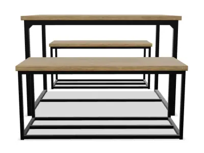 Industrial Style Dining Table with Benches 3D model