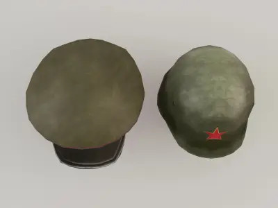 Chinese military Hats Lowpoly Low-poly 3D model