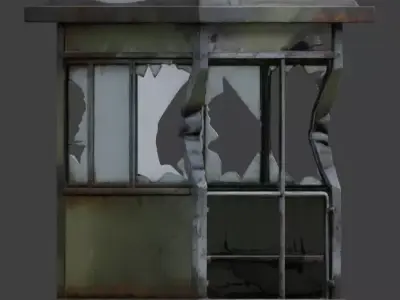 Burned Military Guard Booth 3D Model V01 Low-poly 3D model