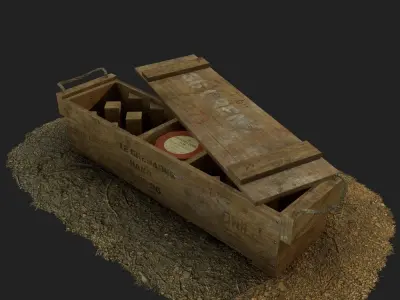 British army wooden grenade crate WW1 and WW2 Low-poly 3D model