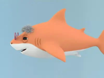 grandma shark fish cartoon Low-poly 3D model