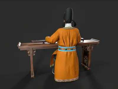 ancient china zither musical instrument Low-poly 3D model