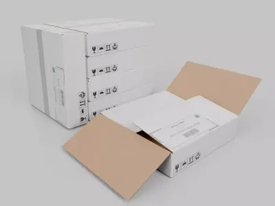 White Cardboard Box R-441 - Rigged and Customizable Low-poly 3D model