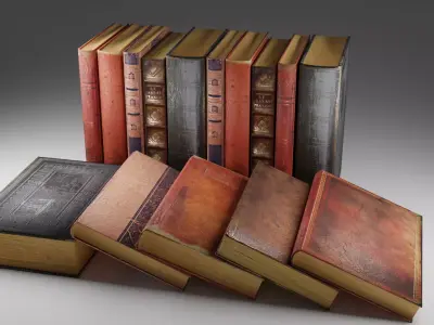 Set of five old books Free low-poly 3D model