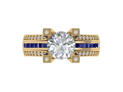 Solitaire Engagement Art Deco Ring 3D print model 79