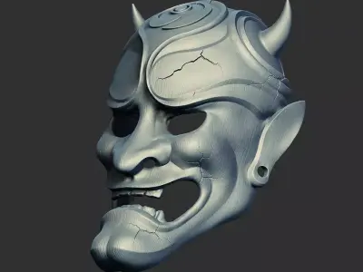 Oboro Oni Mask  -  Cracked Crimson Demon Mask 3D Print 3D print model