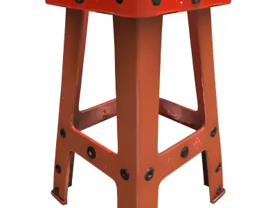 Industrial Distressed Metal Stool Low-poly 3D model