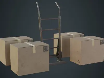 Hand Truck And Boxes 1B Low-poly 3D model