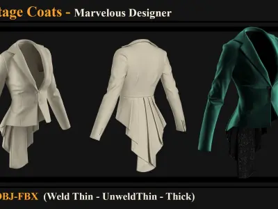 3 Vintage Women Coats 3D model