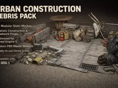 Urban Construction Props Pack UE5  Low-poly 3D model