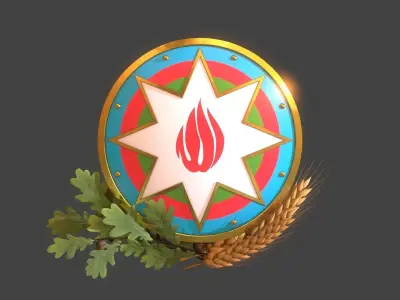 National emblem of Azerbaijan Low-poly 3D model