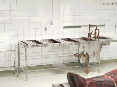  Forensic Lab Table with Tied Bloody Corpse 