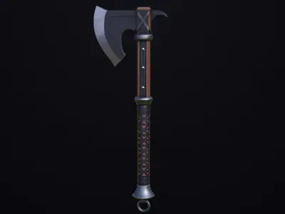 Battle Axe 14 Blue Handle All PBR Unity UE Textures Included Low-poly 3D model