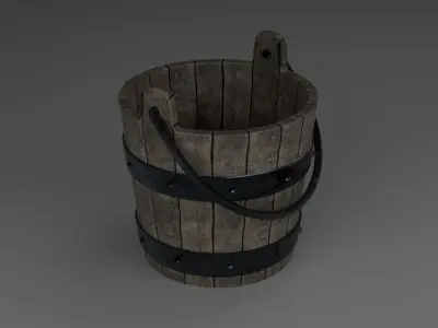 Wooden bucket Free low-poly 3D model