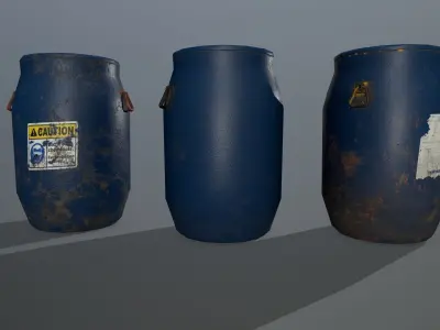 Barrel three jugs Low-poly 3D model
