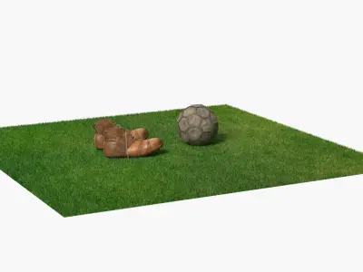  Soccer Ball Old Torn with Vintage Boots on Grass Fur 