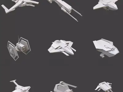 Set 50 Spaceships toy  Low-poly 3D model