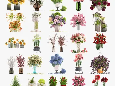 Collection of decorative bouquets of flowers in vases 39 pieces 3D model