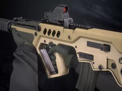TAR21 Assault Rifle With Hands And Weapon Case Low-poly 3D model