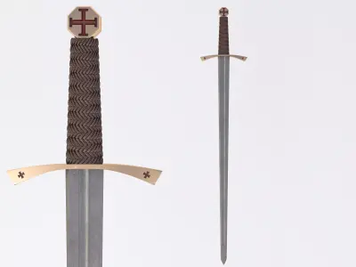 Medieval Templar Knight Crusader Sword 3D model Game Ready Low-poly 3D model