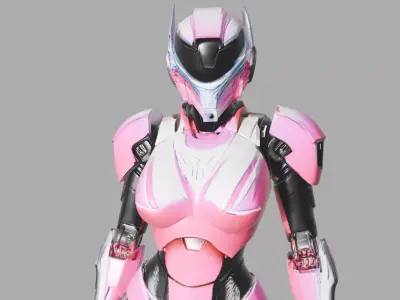 Pink Futuristic Female Mech 3D model