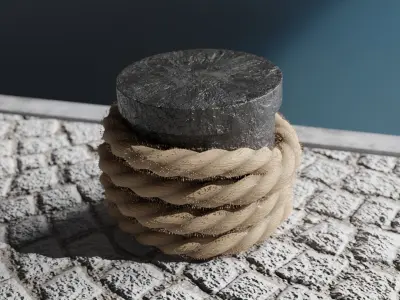 Rope around Mooring Post Low-poly 3D model