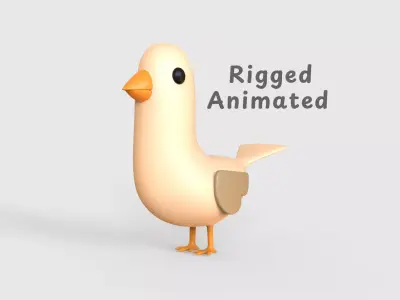 Low Poly - Cartoon Bird Rigged  Low-poly 3D model
