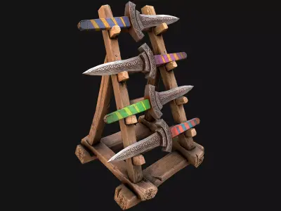 Weapon Rack Dagger Knife Sword Medieval Furniture Armory Set Low-poly 3D model
