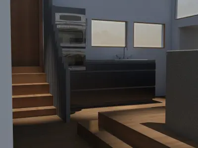 Yacht kitchen with stairs 3D model