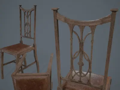 Wooden Chair Low-poly 3D model 12