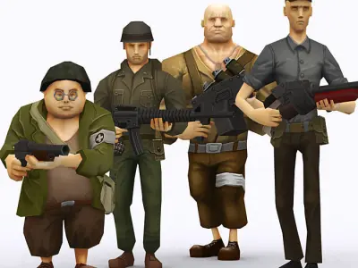 Brutal army squad pack Low-poly 3D model