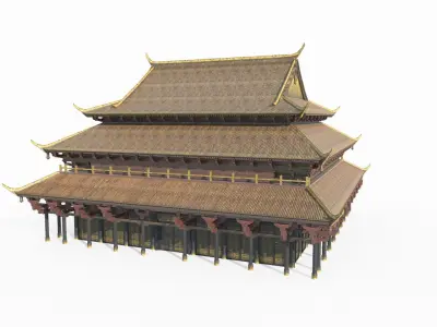 The Golden Luang Hall ancient Asian architecture 3D model