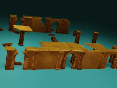 Modular Stylized Ruin Low-poly 3D model