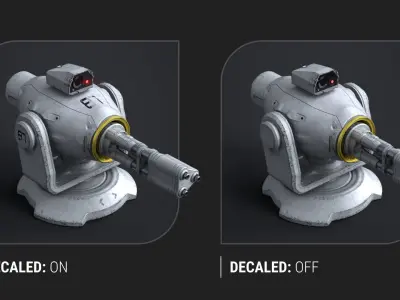Minigun Turret Textures 22 plus 12 Decals on-off Low-poly 3D model