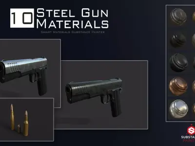 10 Steel Gun Materials 3D model