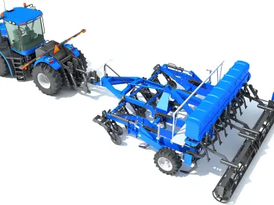 Tractor with Disc Harrow New Holland 3D model