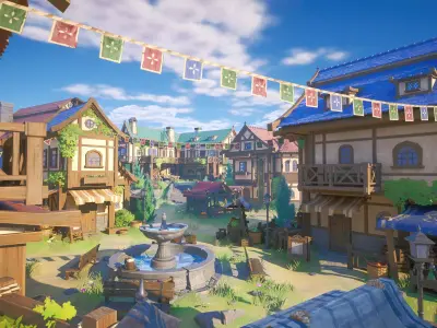 Modular Stylized Medieval City - Anime Style Low-poly 3D model