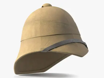 Used British Military Pith Helmet Beige Brim Strap 3D model