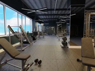 realistic GYM model scene - fitness center Low-poly 3D model