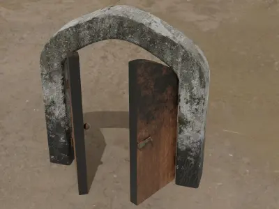 Antique door 3D model PBR materials 4K Low-poly 3D model